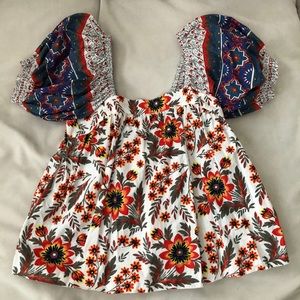 Joie Cleona Pouf Sleeve Floral Print Cotton Top